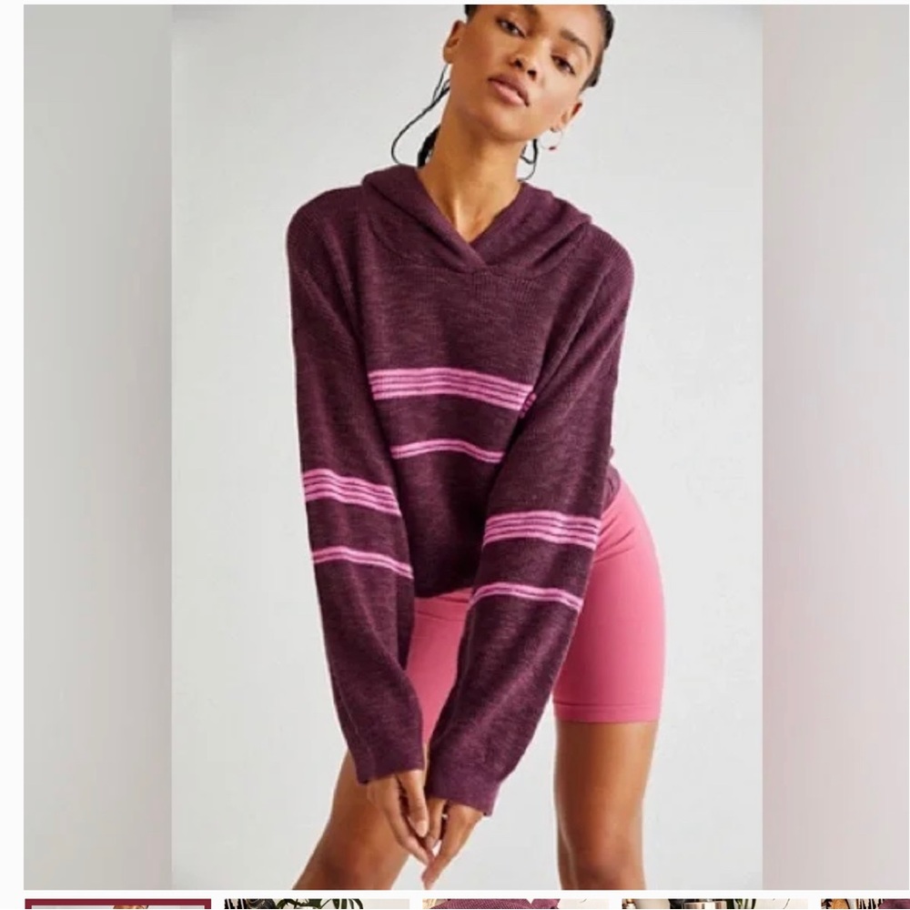 Free People Day Off Sweater Hoodie in Plum